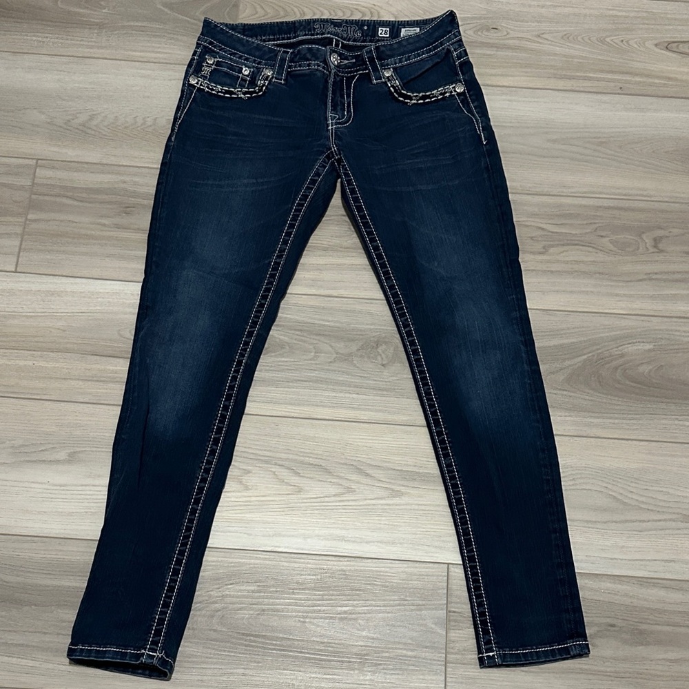 Miss Me Dark Blue Skinny Jeans with Contrast Stitching
